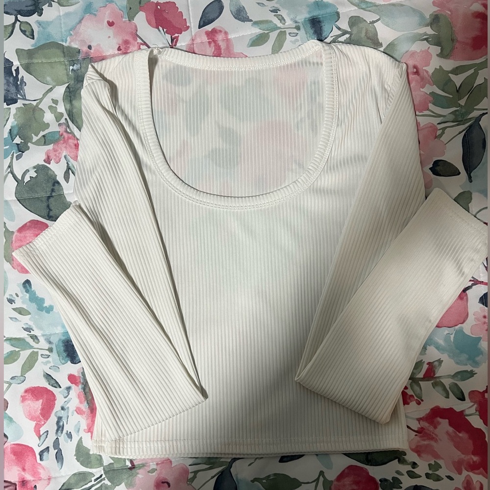 White Ribbed Long Sleeve